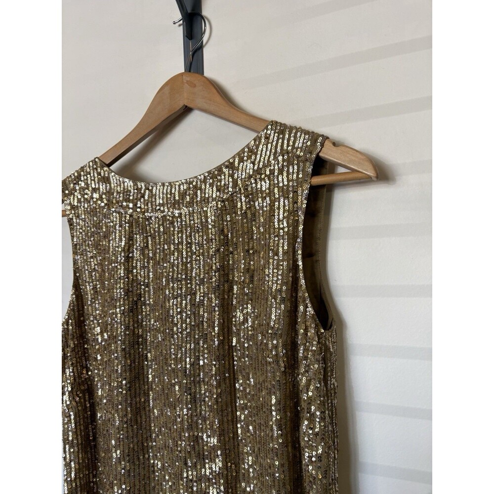J Crew Collection Gold Sequin Sleeveless Silk Shift Dress Size 0 - Picture 2 of 8